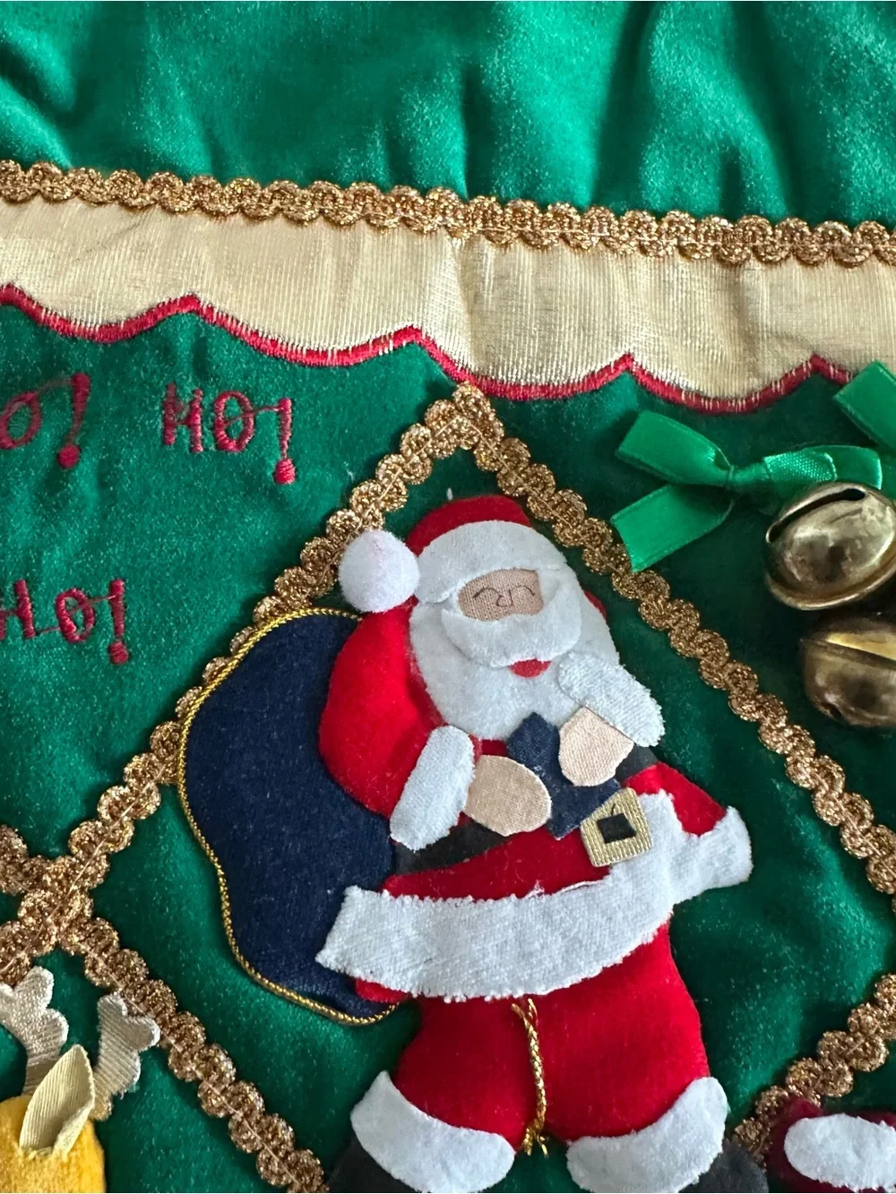 World Bazaar Velvet Christmas Stocking Gold Braid 3D Applique Kitsch Pair  READ